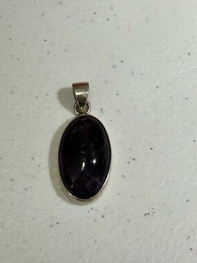Sterling Silver Oval Dark Purple Amethyst Pendant